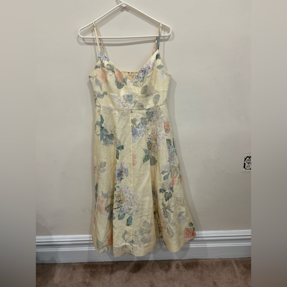 Zimmermann Illuminate Picnic Dress in Lemon Hydrangeas Size 3 AU Floral Linen - Picture 5 of 10